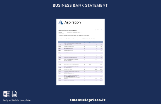 stile verificato Estratto conto bancario aziendale Aspiration Modello Word e PDF